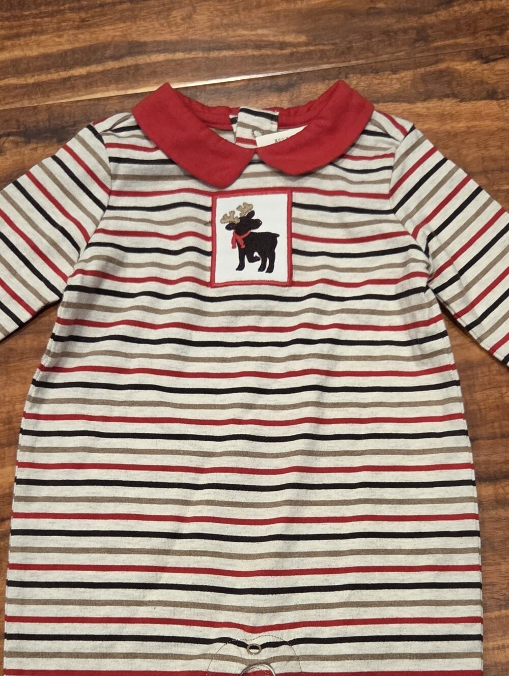 Janie and Jack NWT 0-3 Months Red/Brown/Tan Striped Moose One-Piece Romper - Picture 2 of 6